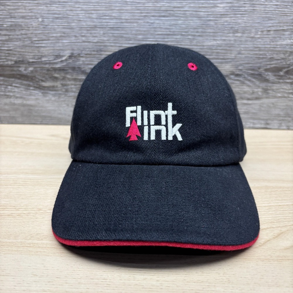 Flint Ink Hat Cap Strap Back Black Red Embroidered Advertising Mens LogoAthletic
